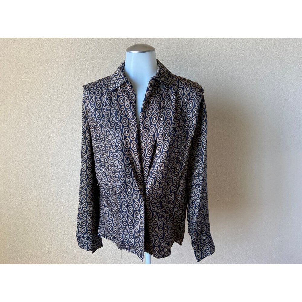 VTG Anne Klein ll Womens Size: 4 Silk Blouse Blazer Gold Black Art Deco Print